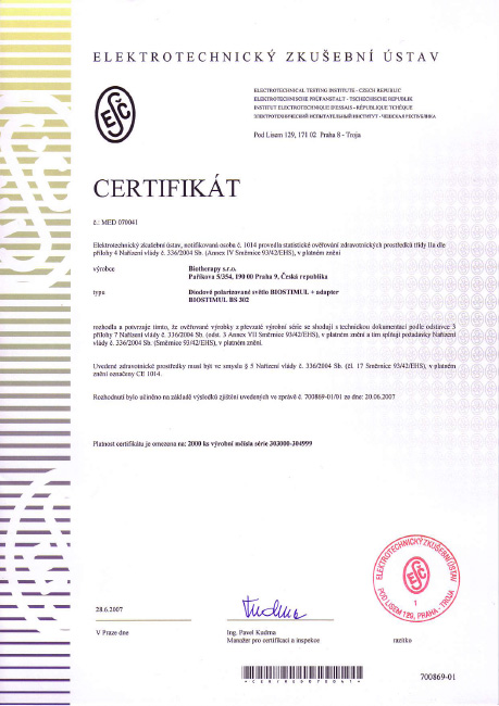 Certifikát Biostimul BS303